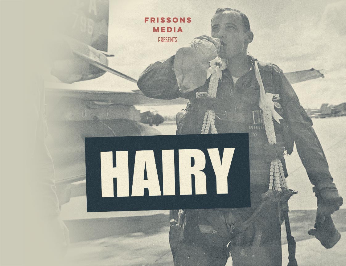 Hairy podcast's main cover. Luke Graves (aka 'Cool Hand Luke') is drinking water after is last mission